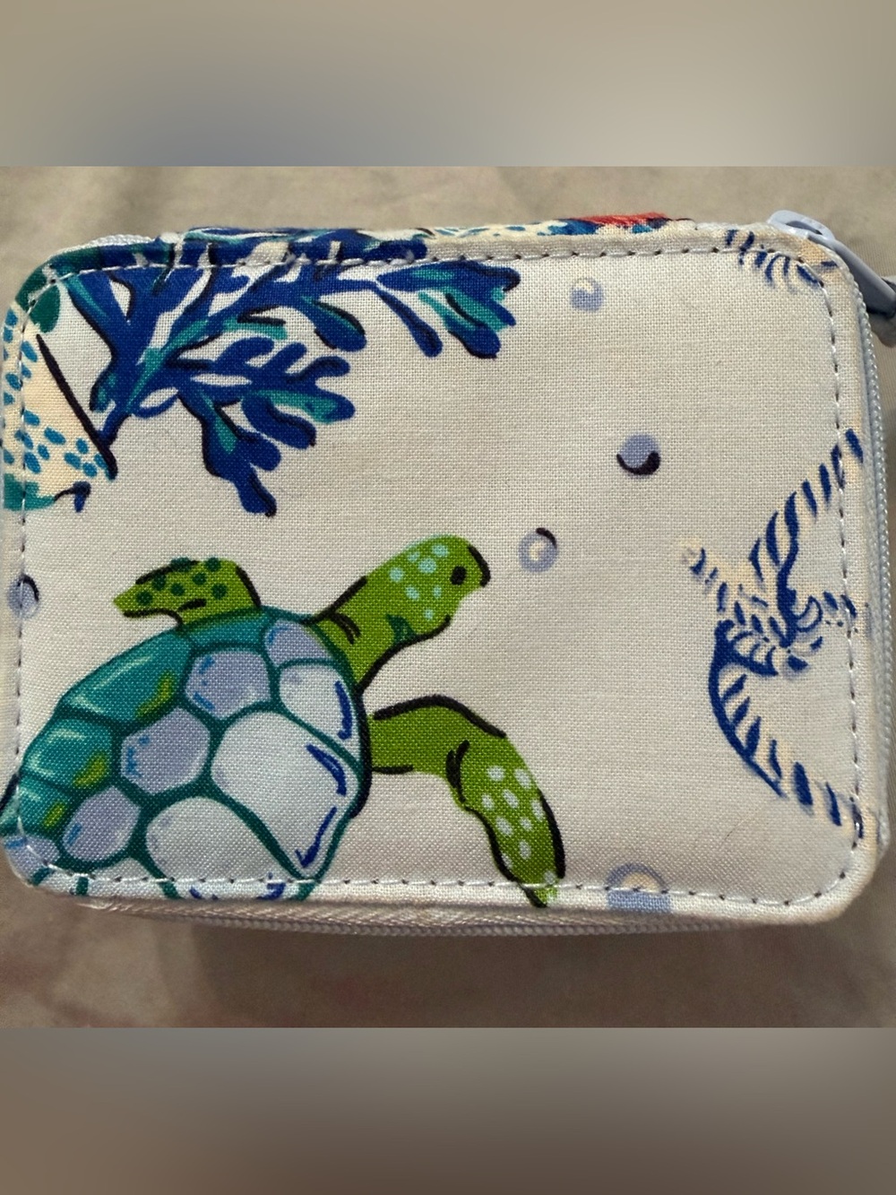 Vera Bradley pill box.  Pale Blue Fabric Label with logo.